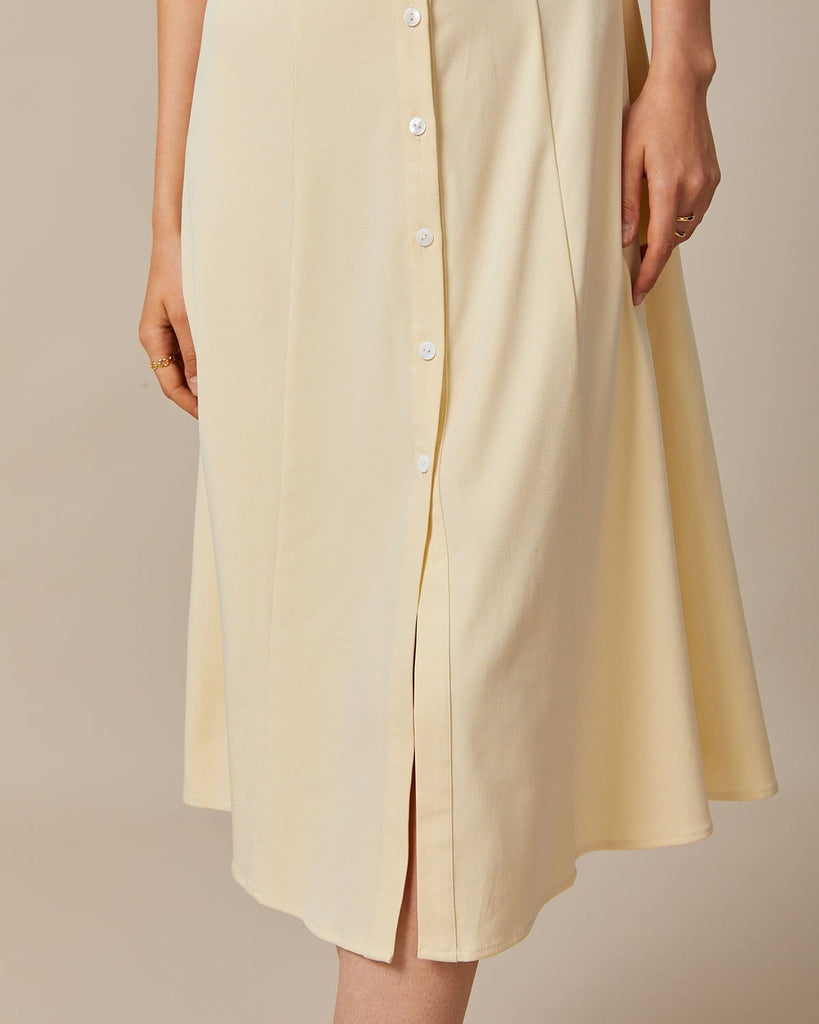 The Light Yellow Lapel Knot Cuff Midi Dress - RIHOAS