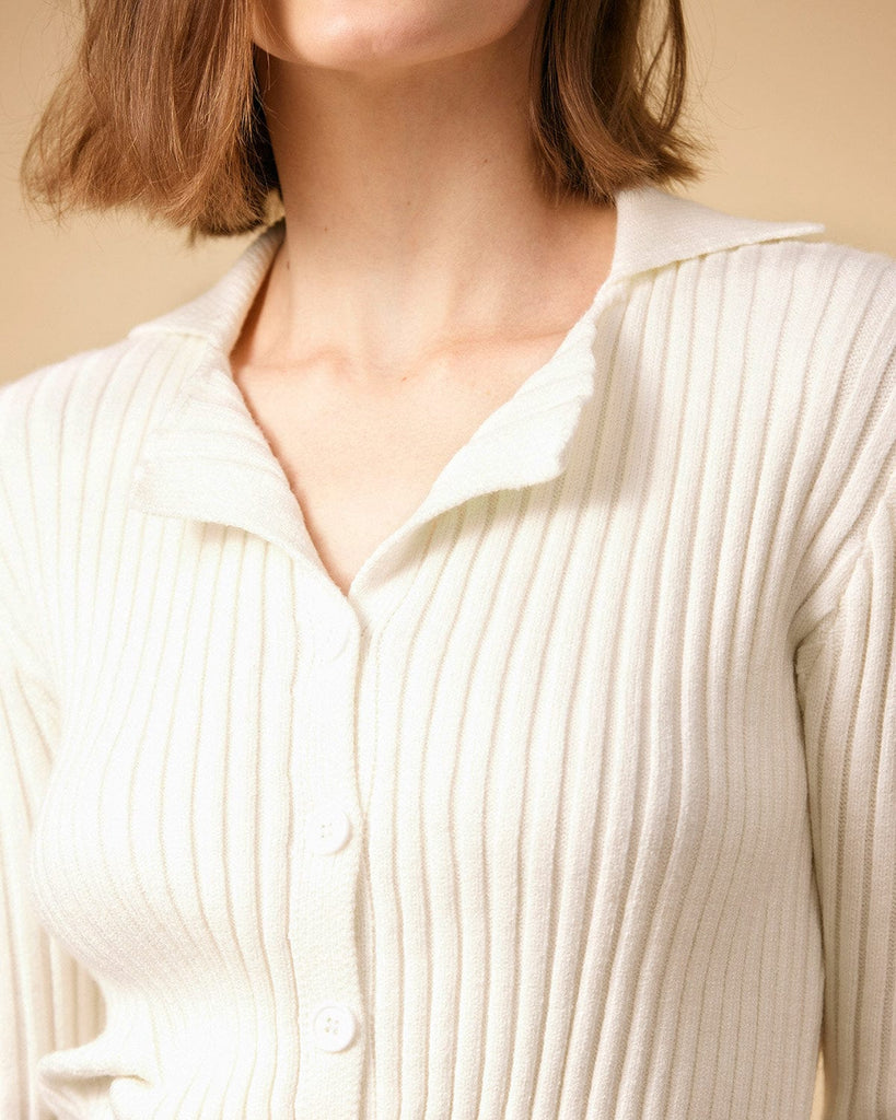 The Solid Collared Ribbed Knit Tops - RIHOAS