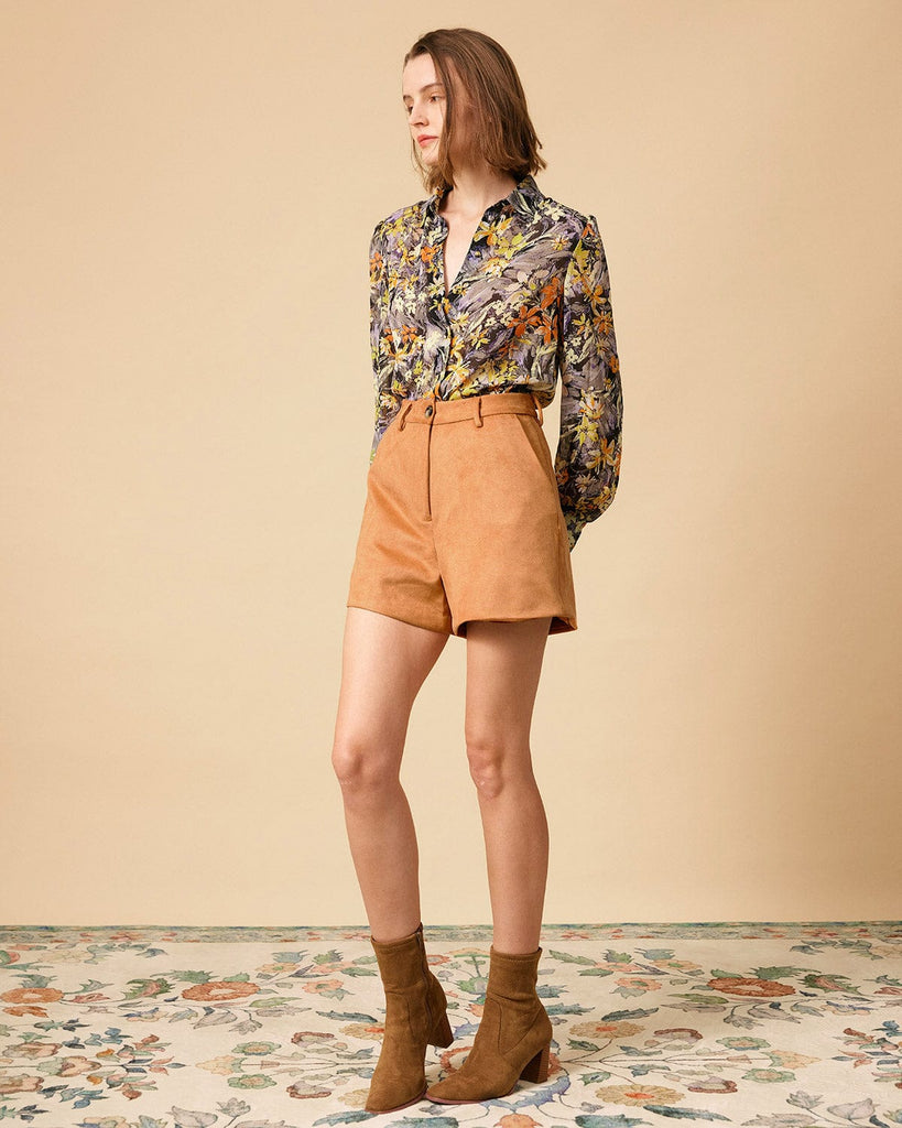 The Solid High Waisted Suede Shorts - RIHOAS