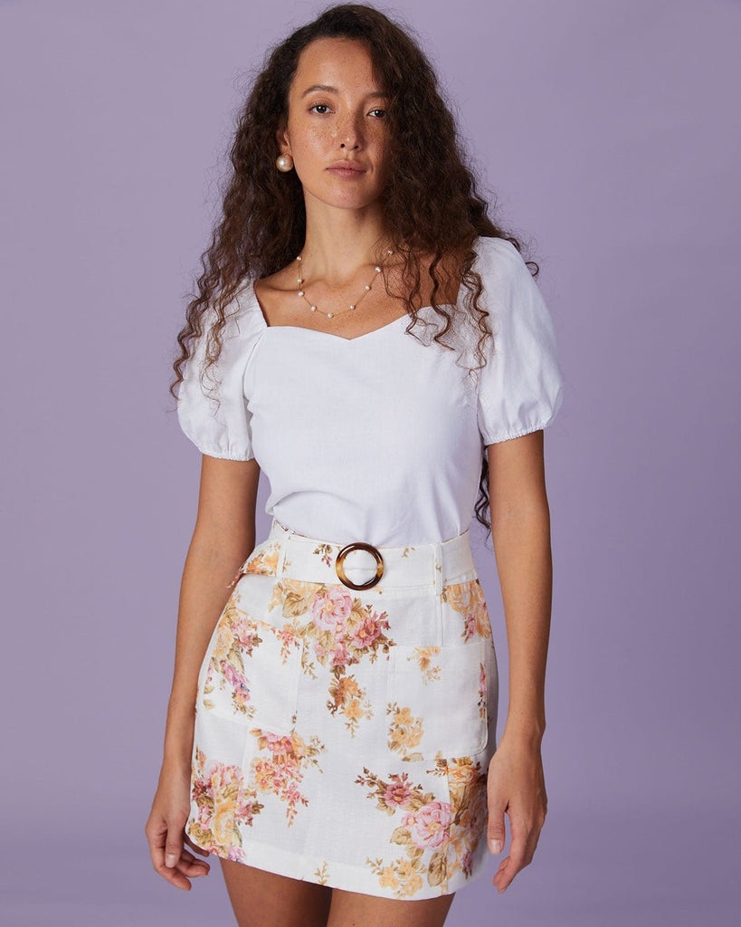 The White Sweetheart Neck Solid Blouse White Tops - RIHOAS