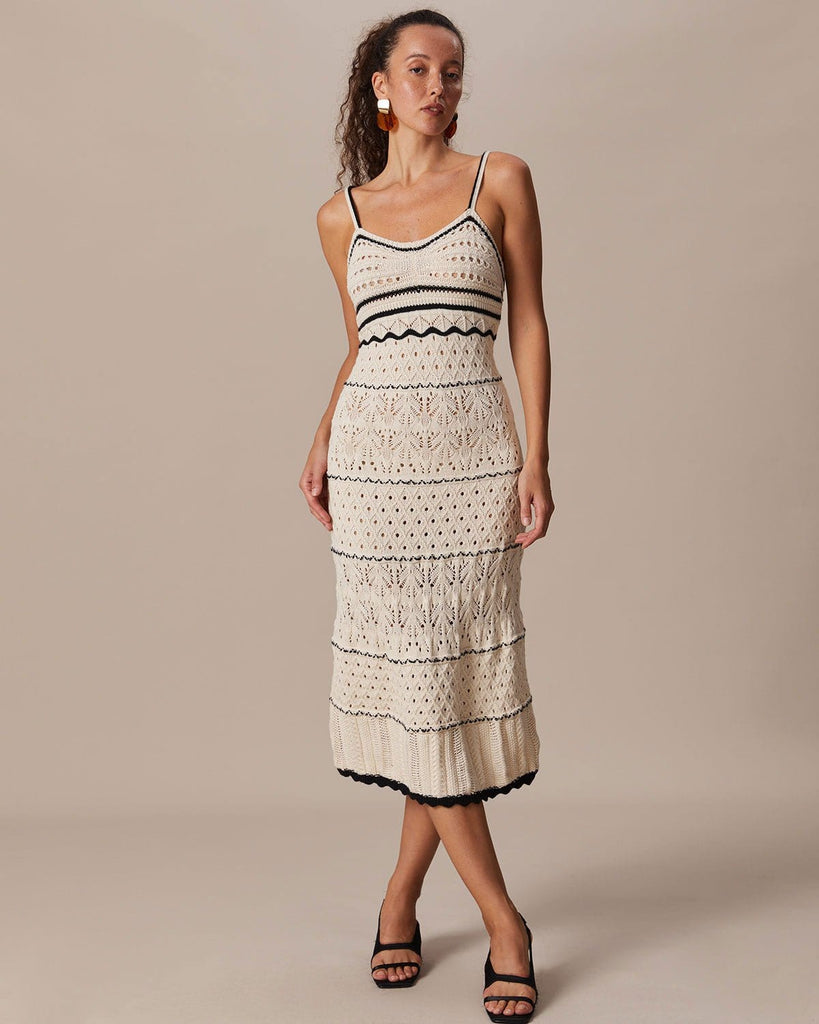 The Beige Pointelle Knit Midi Dress Dresses - RIHOAS