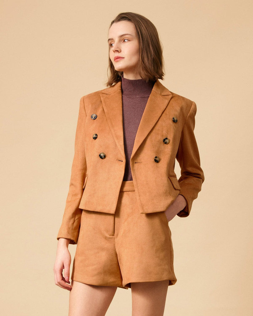 The Collared Buttons Suede Blazer - RIHOAS