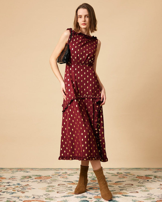 Red spotty midi dress hotsell
