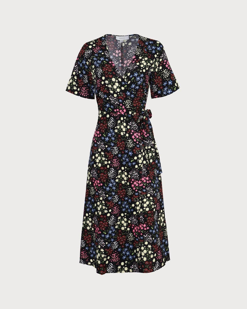 The V-Neck Floral Wrap Dress Dresses - RIHOAS