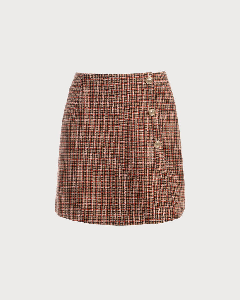 The Plaid Tweed Skirt Khaki Bottoms - RIHOAS