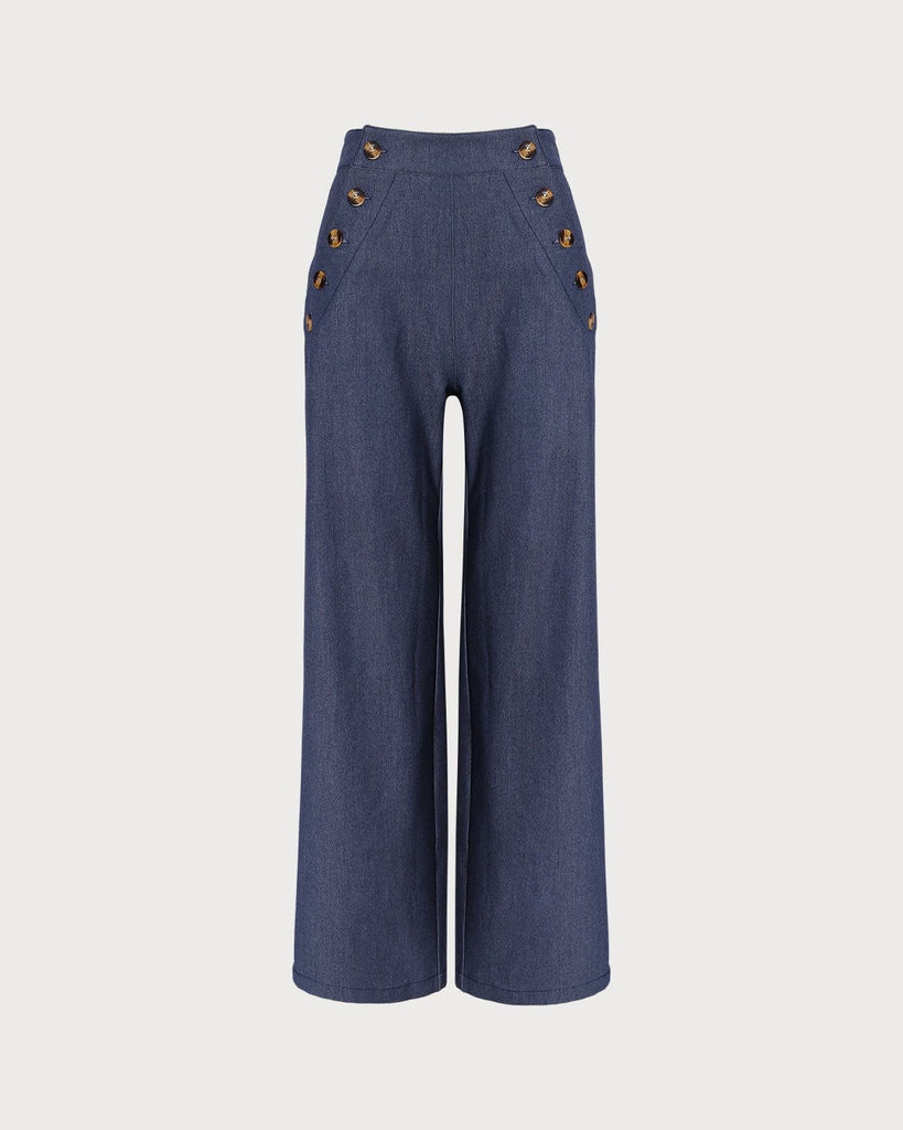 The High Waisted Button Fly Faux Jeans Denim - RIHOAS