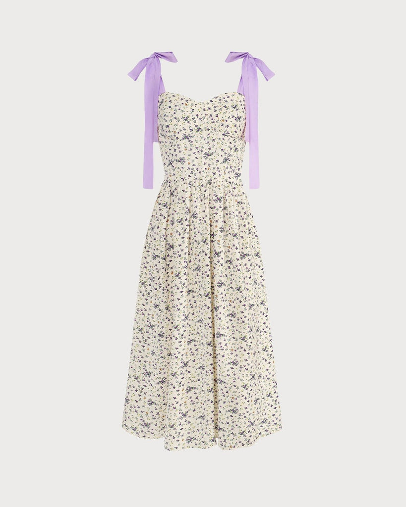The Tie Shoulder Floral Midi Dress Dresses - RIHOAS