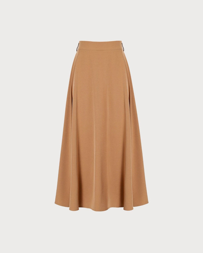 The Khaki High Waisted Solid Midi Skirt Bottoms - RIHOAS