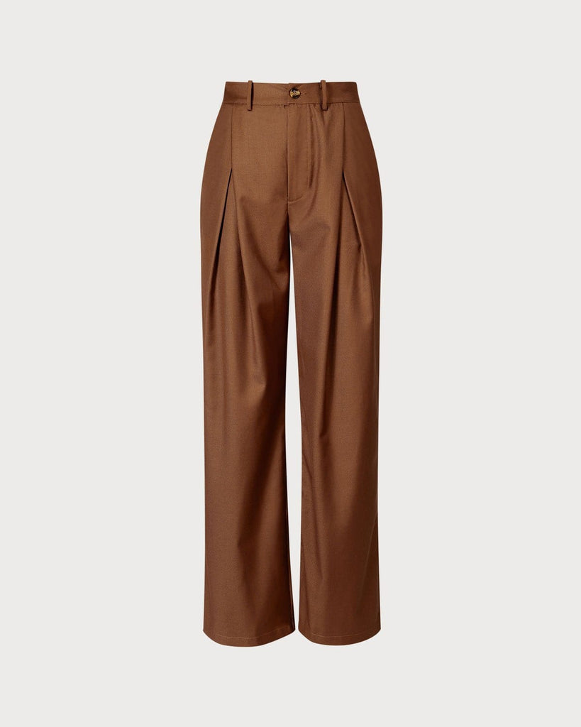 The High Waisted Pleated Straight Pants Bottoms - RIHOAS