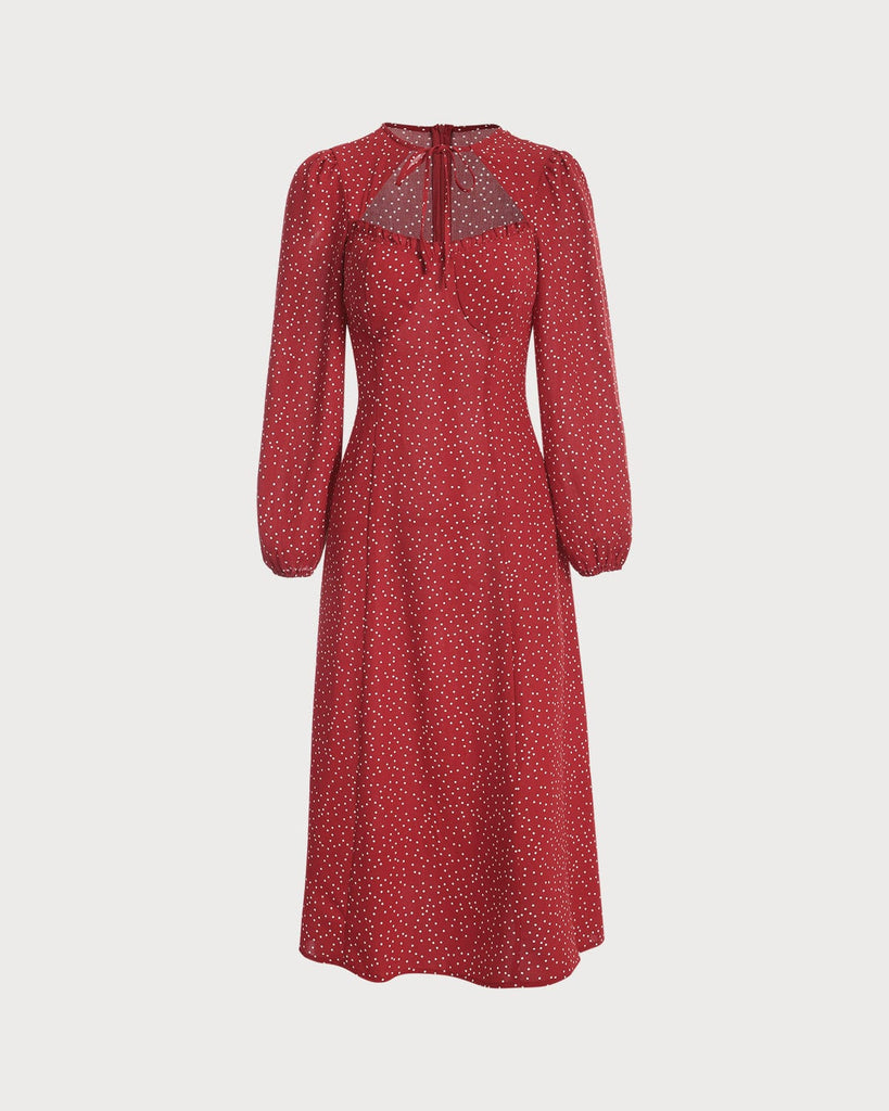 The Dot Print Sweetheart Neck Midi Dress Dresses - RIHOAS