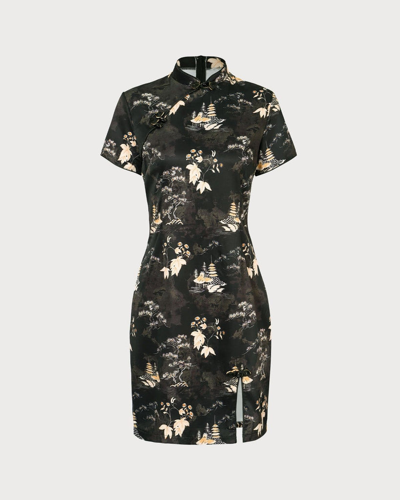 The Mandarin Collar Floral Cheongsam Dresses - RIHOAS