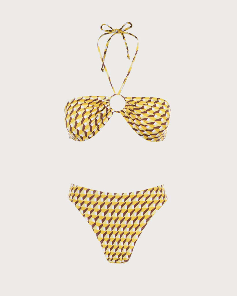 The Yellow Ceometric Print Bandeau Bikini Set Yellow Bikinis - RIHOAS