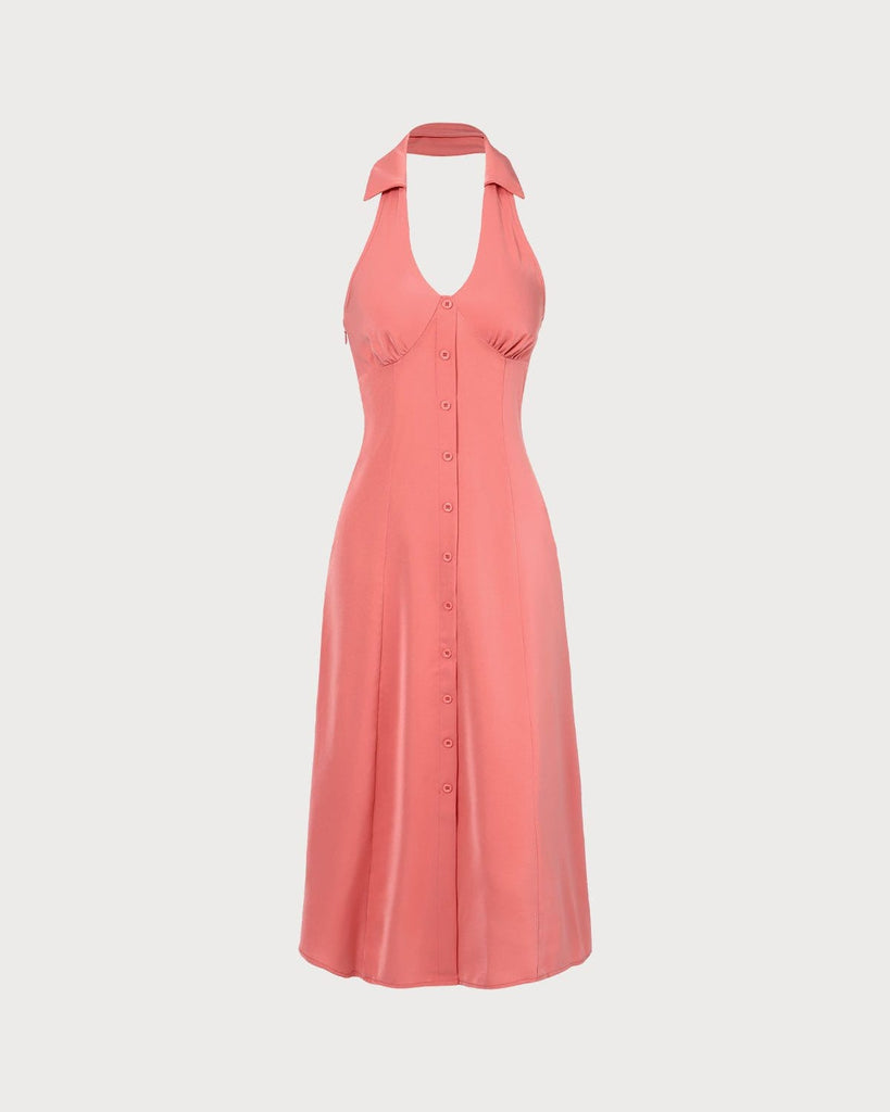 The V-Neck Backless Button Midi Dress Dresses - RIHOAS