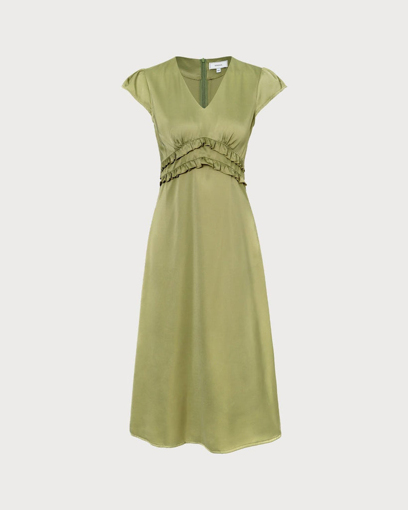 The V Neck Frill Trim Midi Dress Dresses - RIHOAS