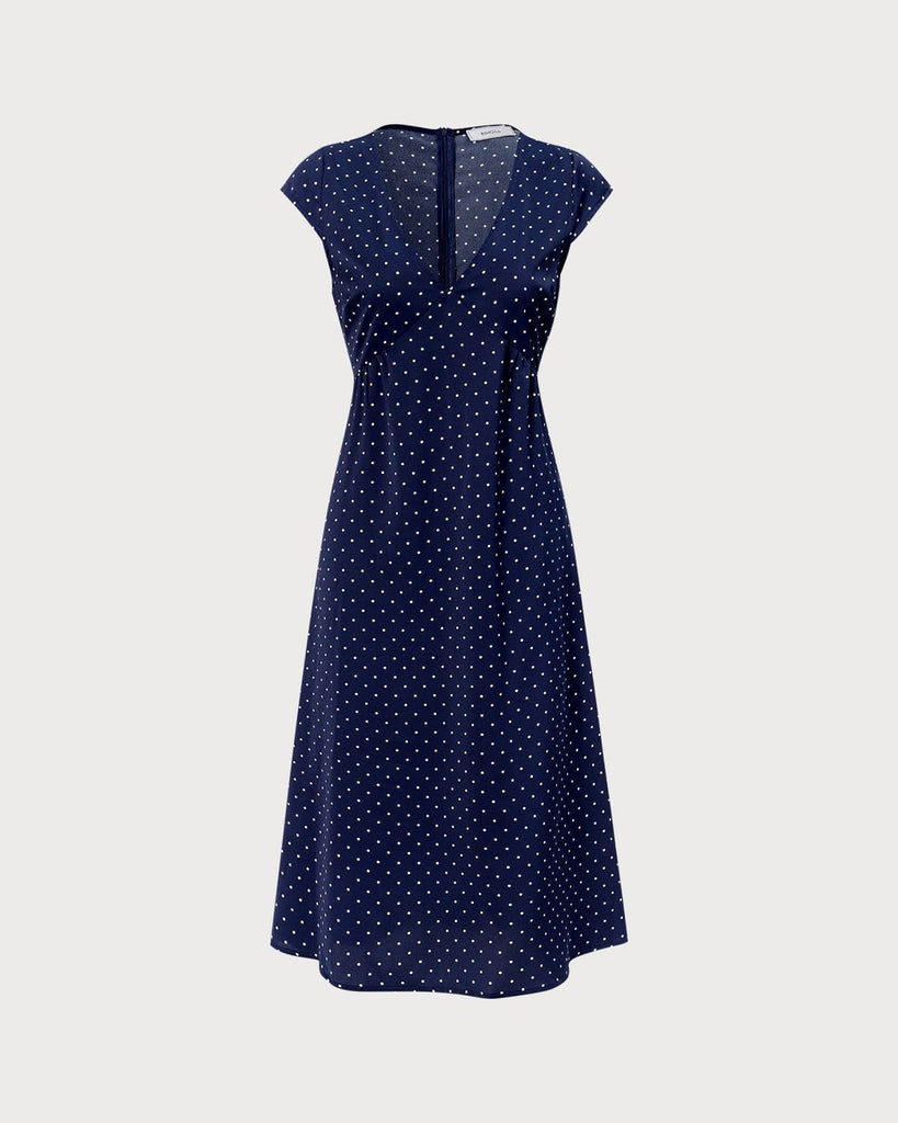 The V-Neck Polka Dot Midi Dress Dresses - RIHOAS