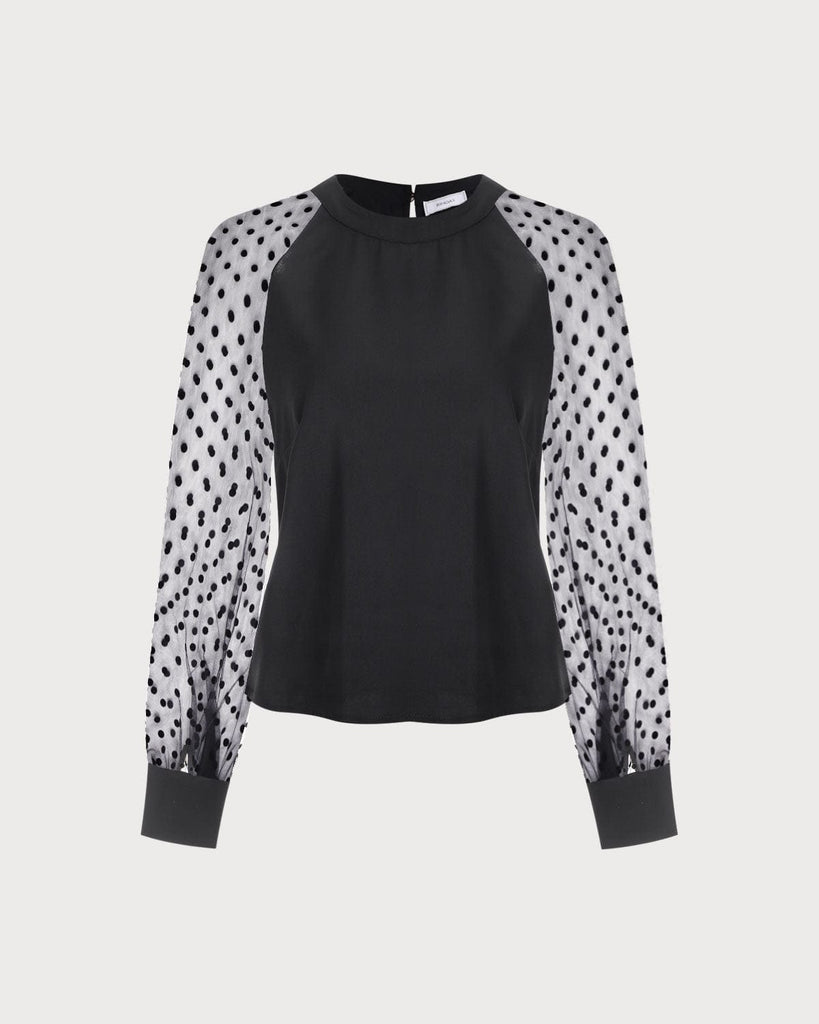 The Polka Dot Raglan Sleeve Blouse Black Tops - RIHOAS