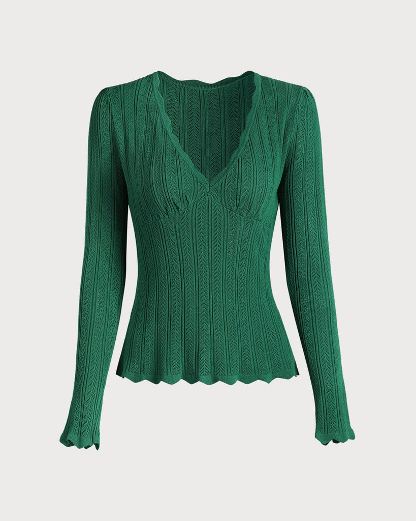 The Scallop-edge Solid Knit Top - RIHOAS