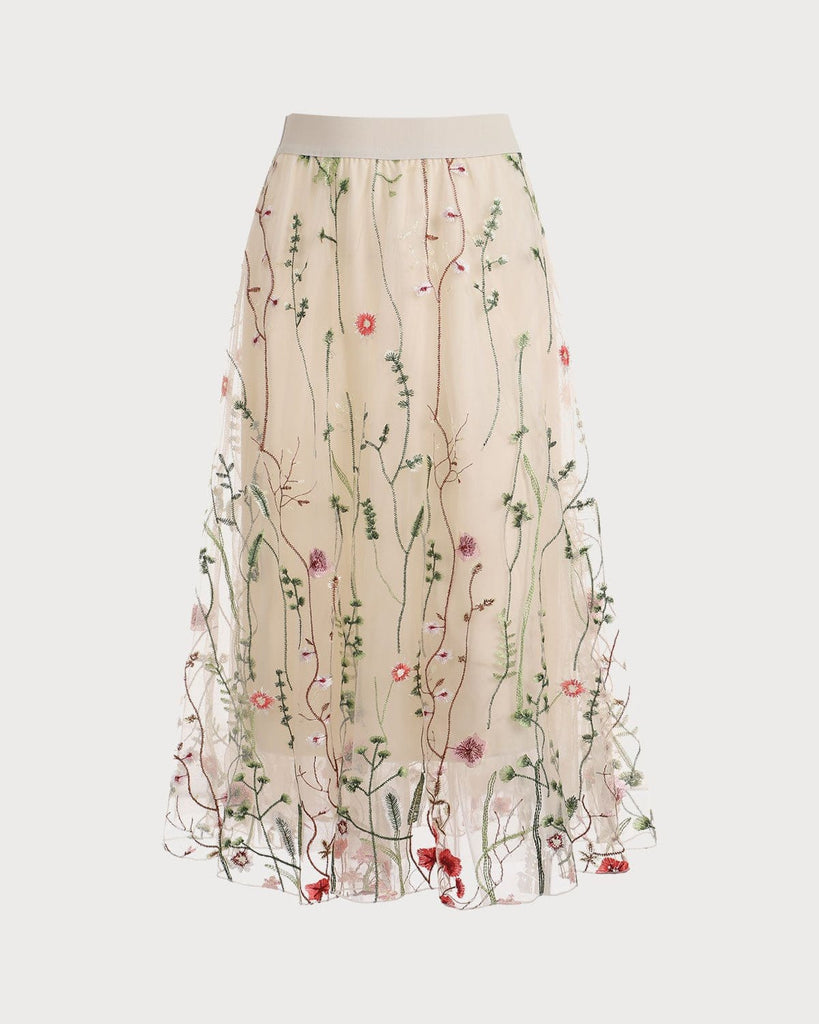 The Embroidered Mesh Skirt Bottoms - RIHOAS