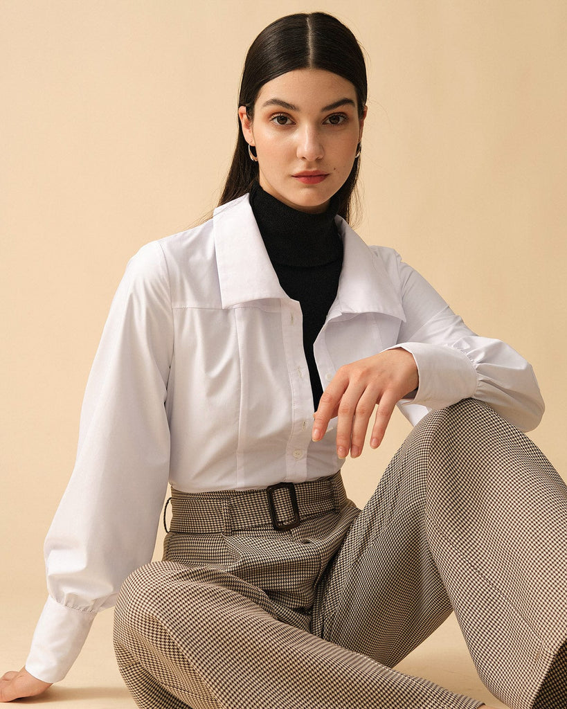 The Solid Lantern Sleeve Collared Shirt - RIHOAS