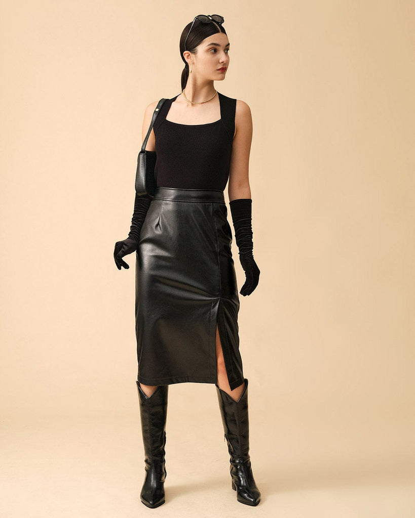 The Faux Leather Side Slit Skirt - RIHOAS