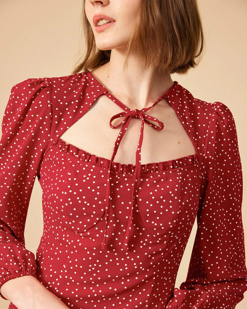 The Dot Print Sweetheart Neck Midi Dress Dresses - RIHOAS