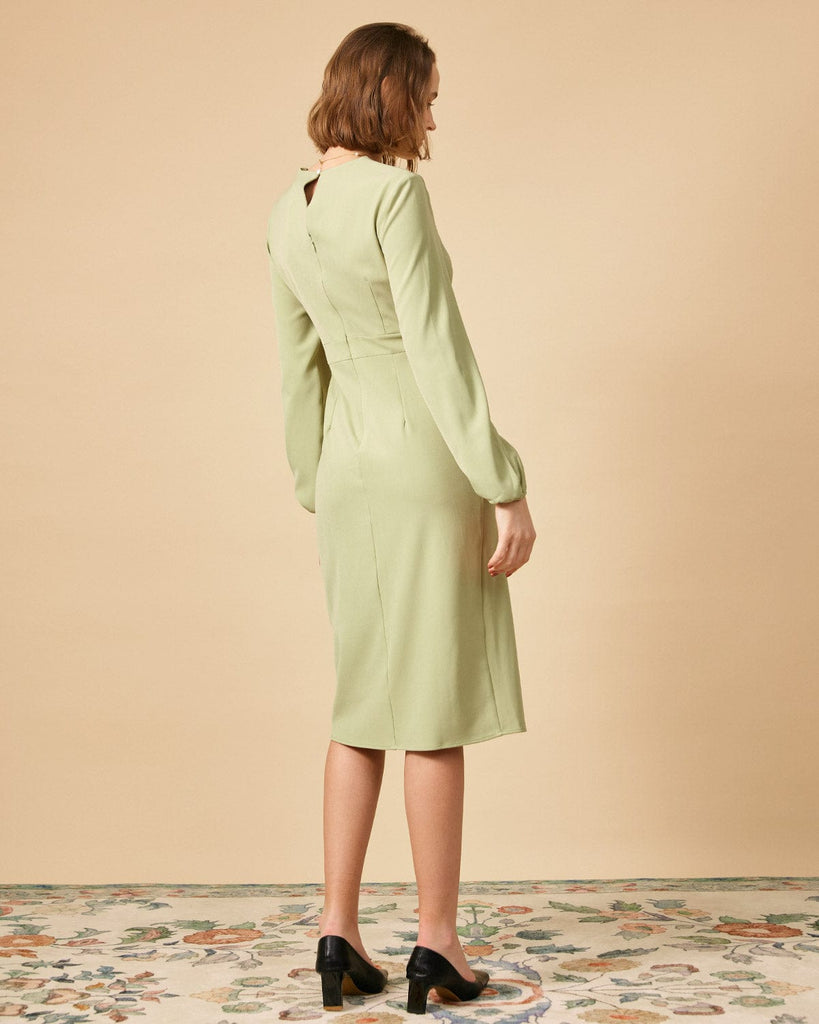 The Solid Square Neck Long Sleeve Dress - RIHOAS