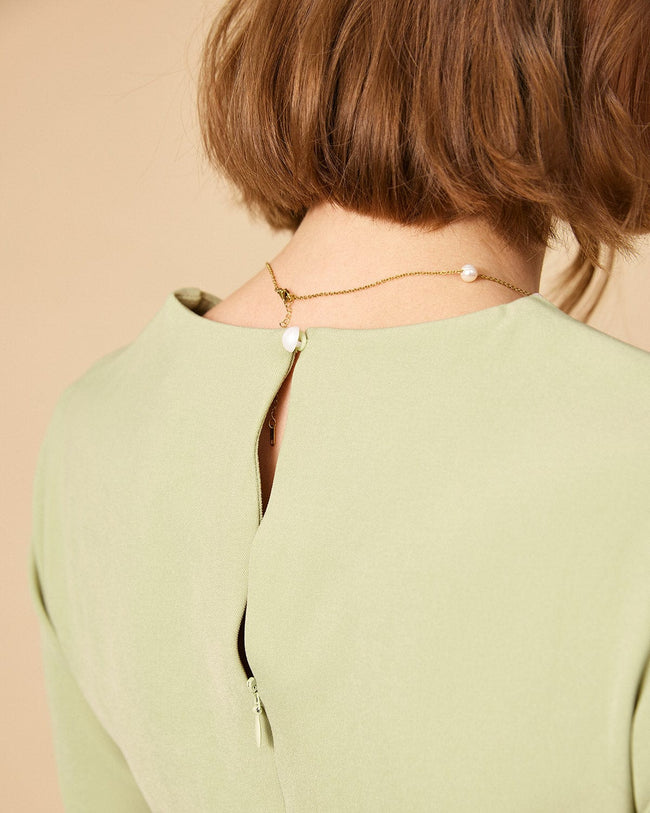 The Solid Square Neck Long Sleeve Dress - RIHOAS