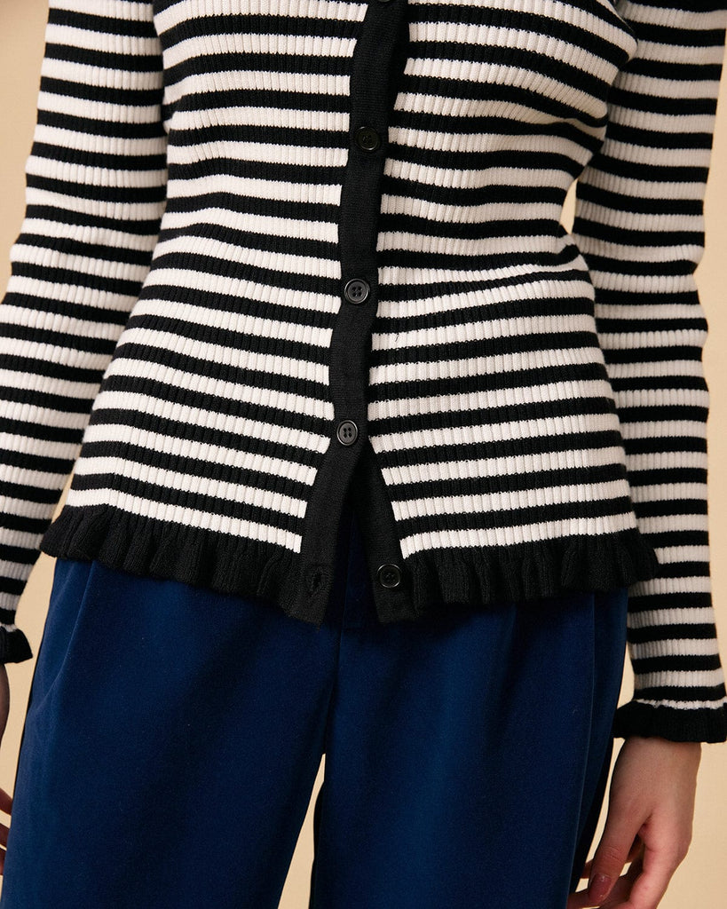 The Contrast Stripe Knit Top Black Tops - RIHOAS