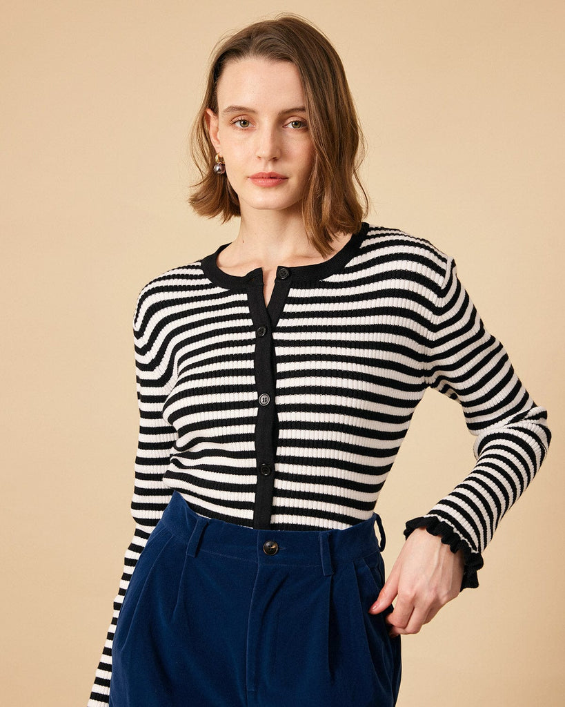 The Contrast Stripe Knit Top Black Tops - RIHOAS