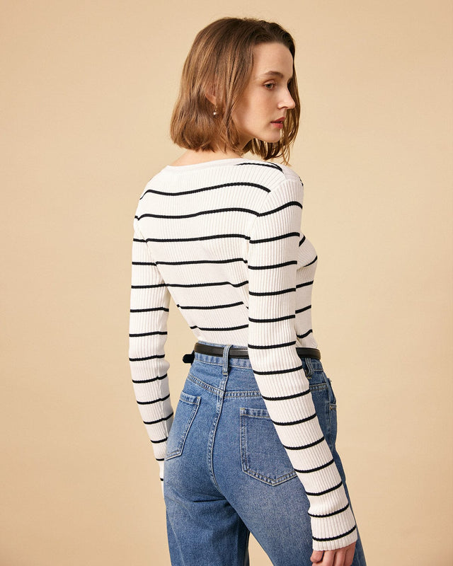The Striped Slim-fit Ribbed Knit Cardigan - RIHOAS