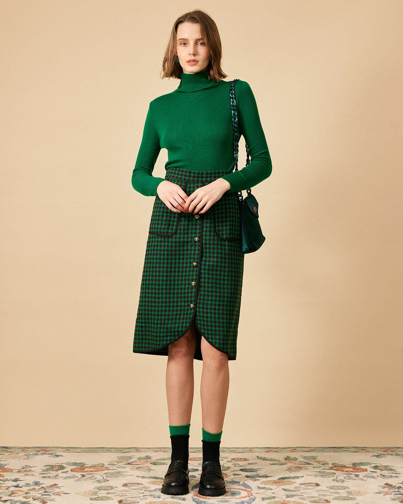 The Fake Button Tweed Midi Skirt - RIHOAS