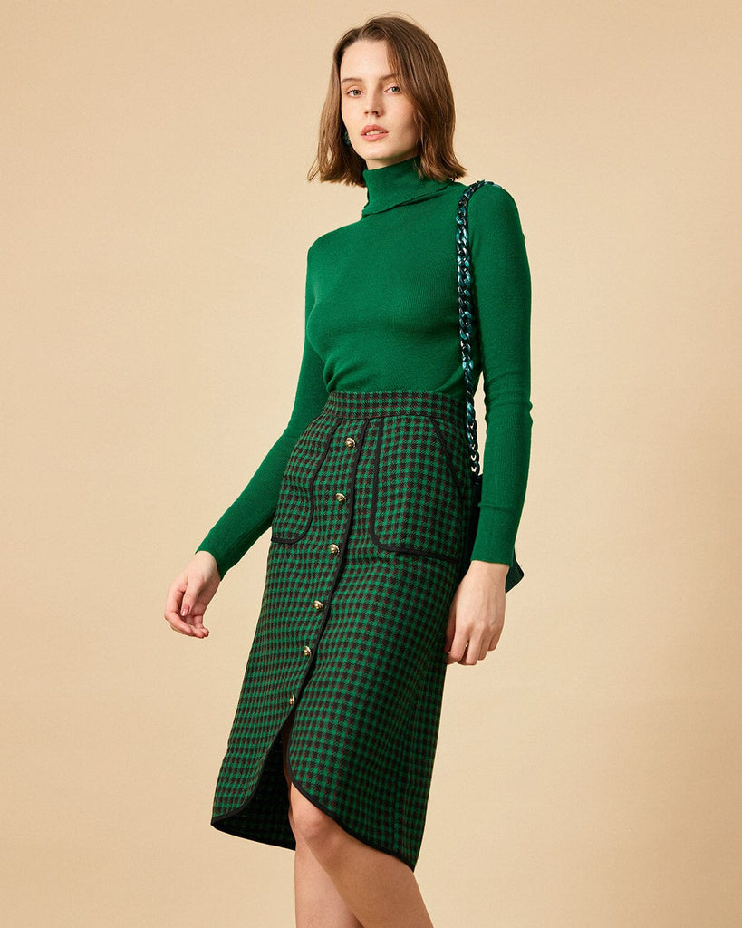 The Fake Button Tweed Midi Skirt - RIHOAS