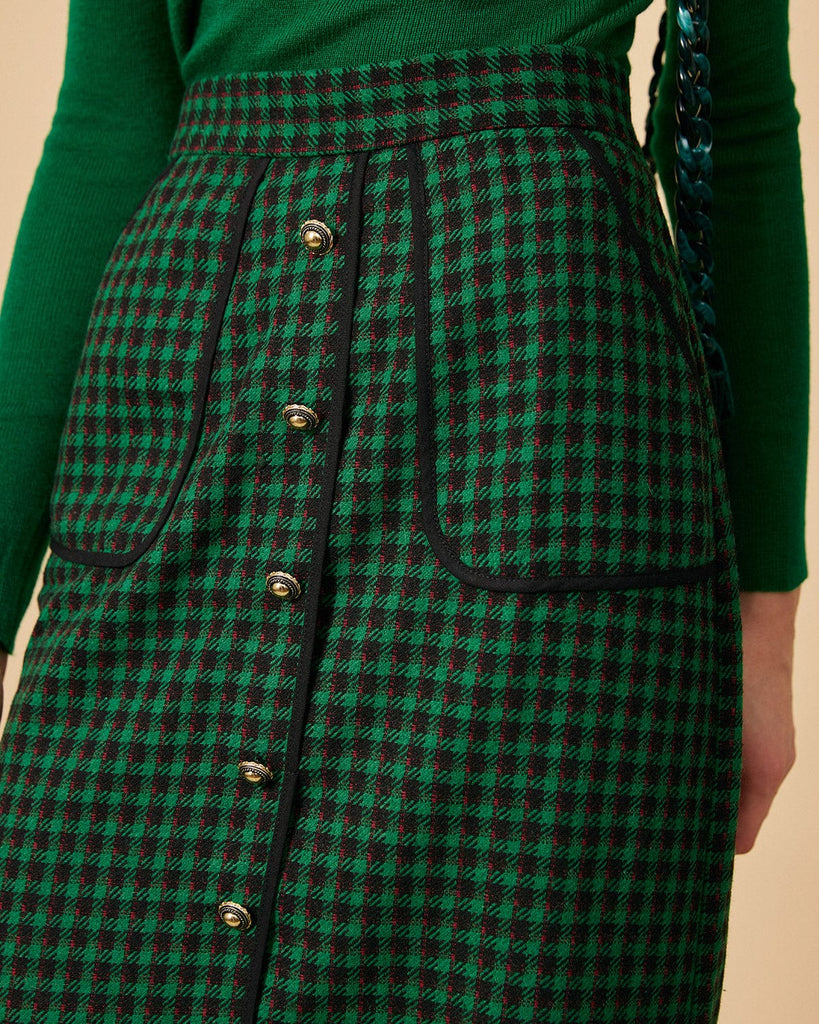 The Fake Button Tweed Midi Skirt - RIHOAS