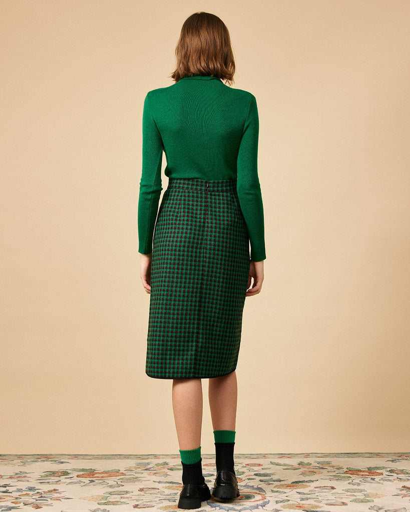 The Fake Button Tweed Midi Skirt - RIHOAS