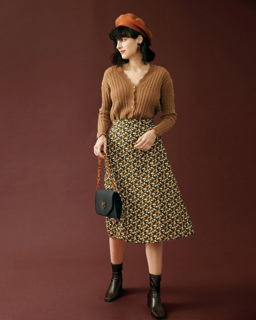 The Floral A-line Midi Skirt - RIHOAS