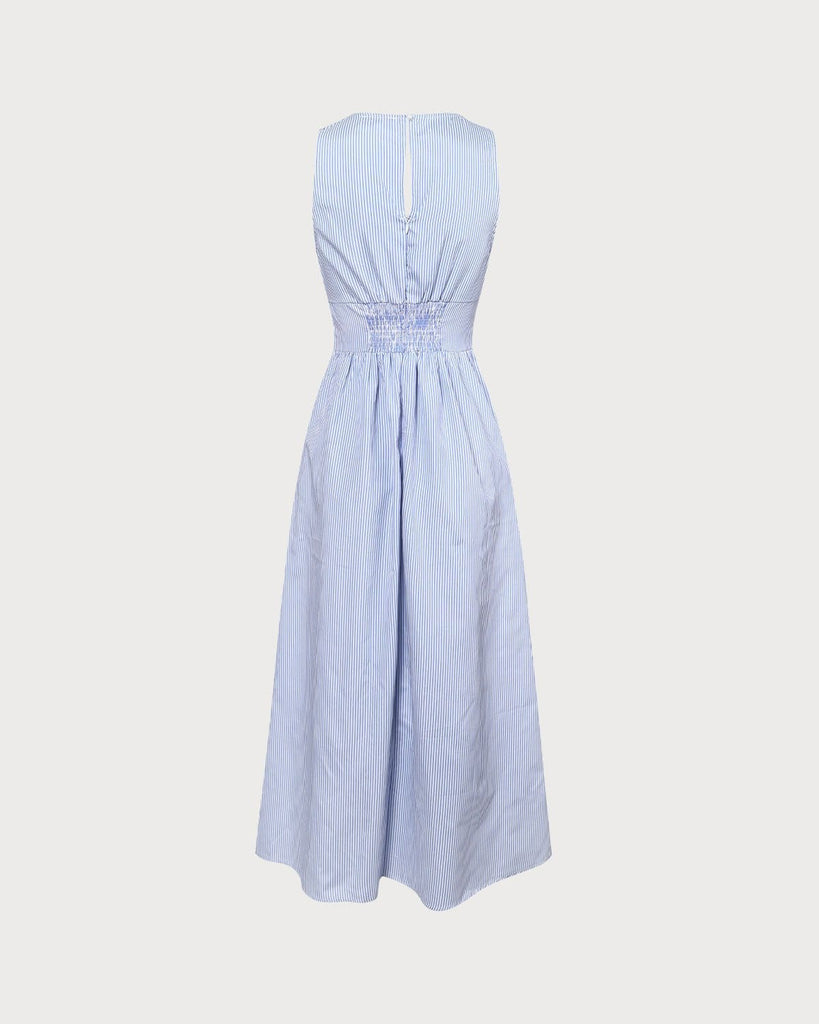 The Blue V-Neck Sleeveless Striped Maxi Dress Dresses - RIHOAS
