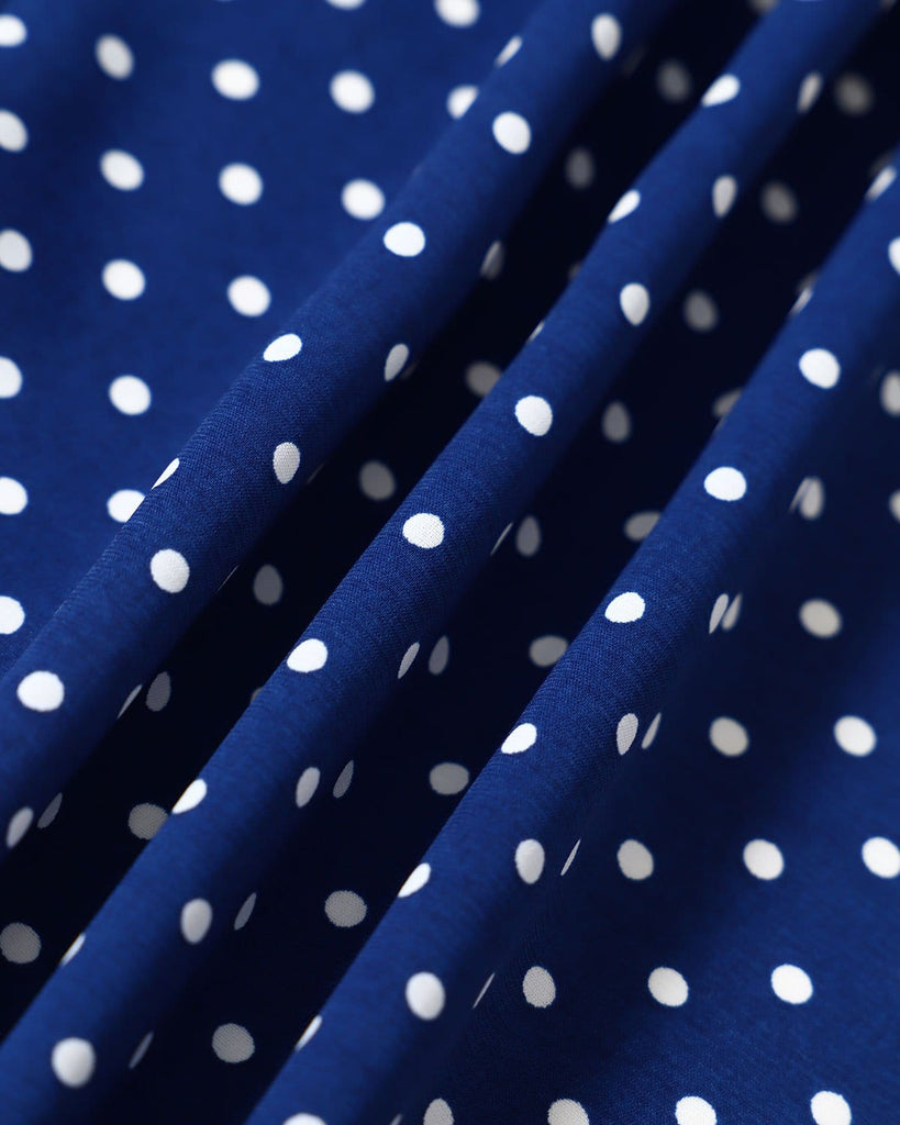 The Blue Polka Dot Wrap Midi Dress Dresses - RIHOAS