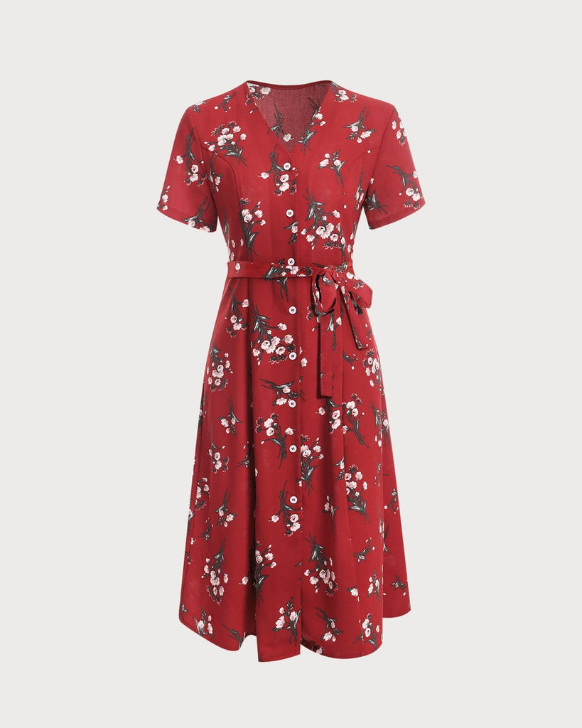 The V Neck Knotted Floral Midi Dress - RIHOAS