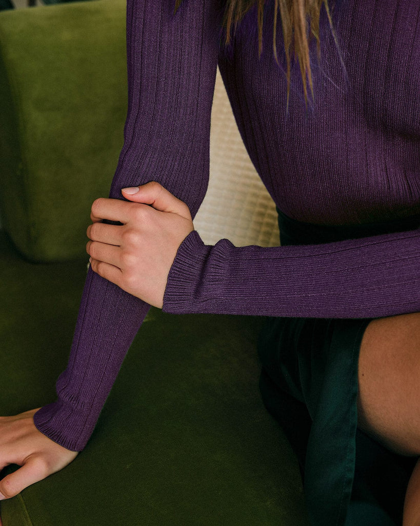 The Round Neck Ribbed Knit Sweater Tops - RIHOAS