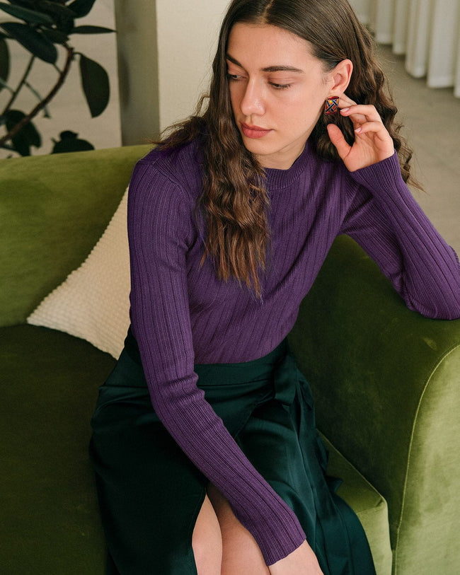 The Round Neck Ribbed Knit Sweater & Reviews - Green,Purple The Round Neck Ribbed Knit Sweater & Reviews - Green,Purple