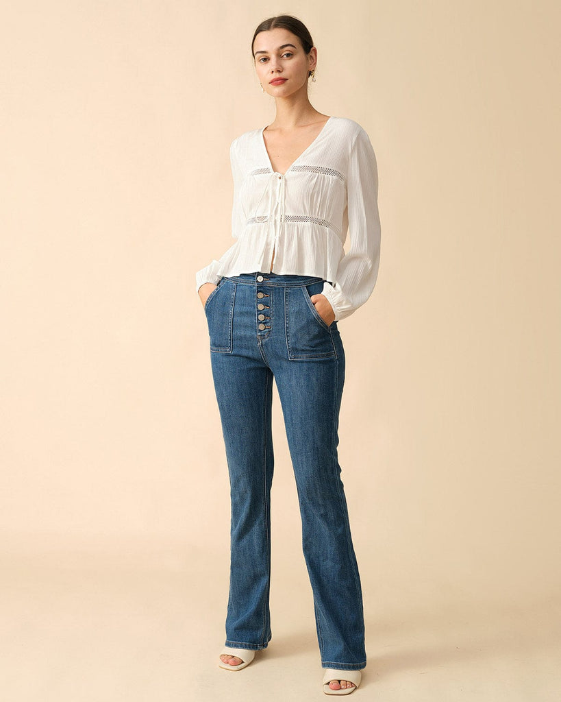 The Spliced Tie Front Cutout Blouse - RIHOAS