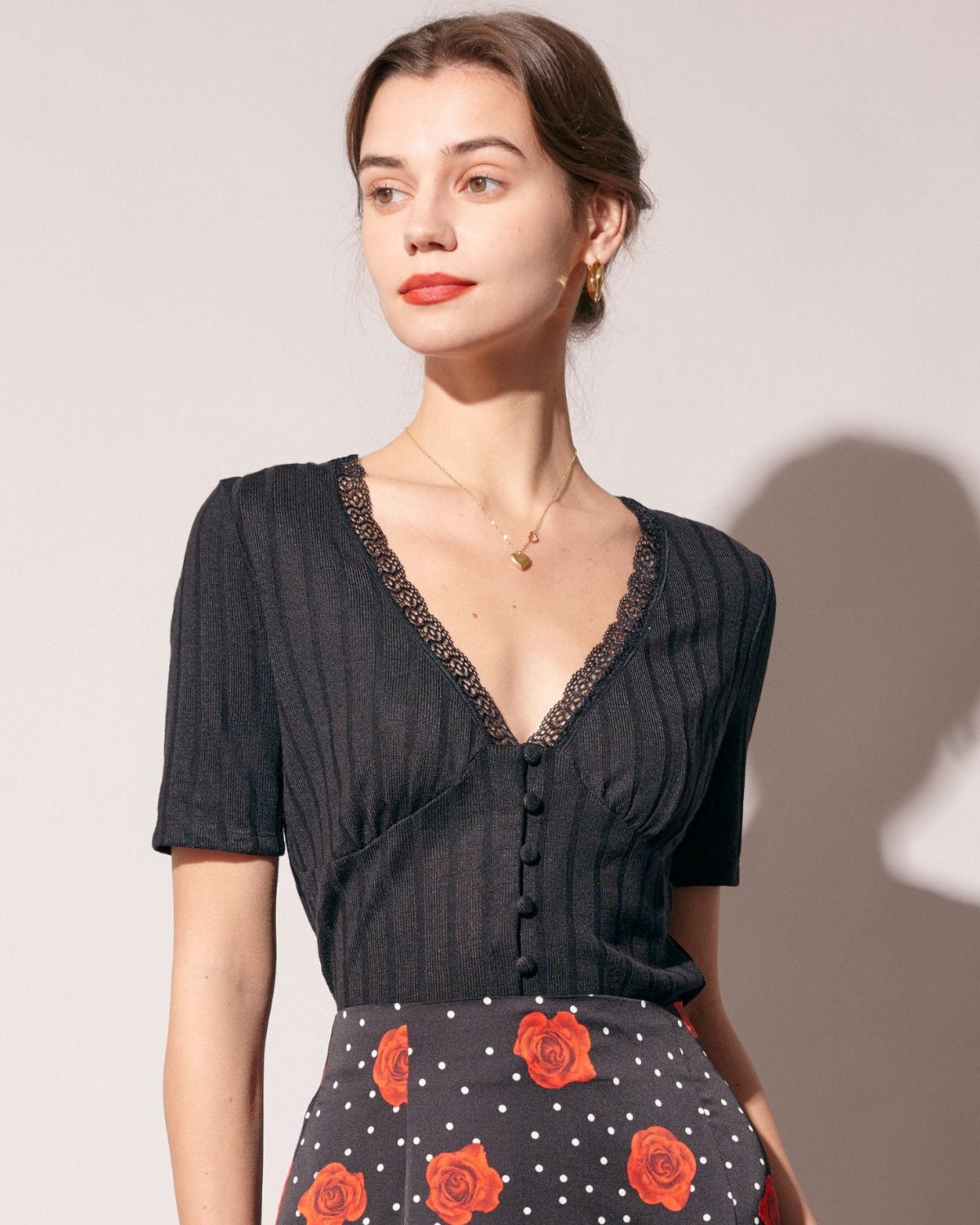 Ribbed Lace Trim Tee