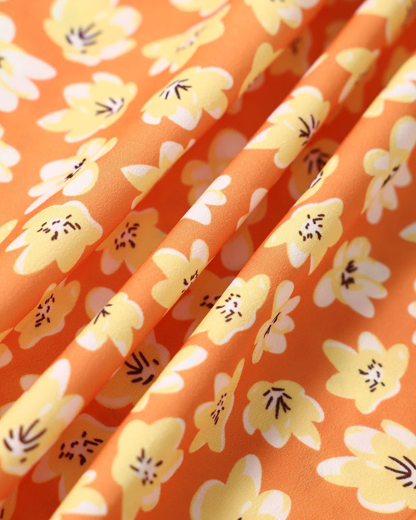 The Orange V-Neck Floral A-line Mini Dress Dresses - RIHOAS