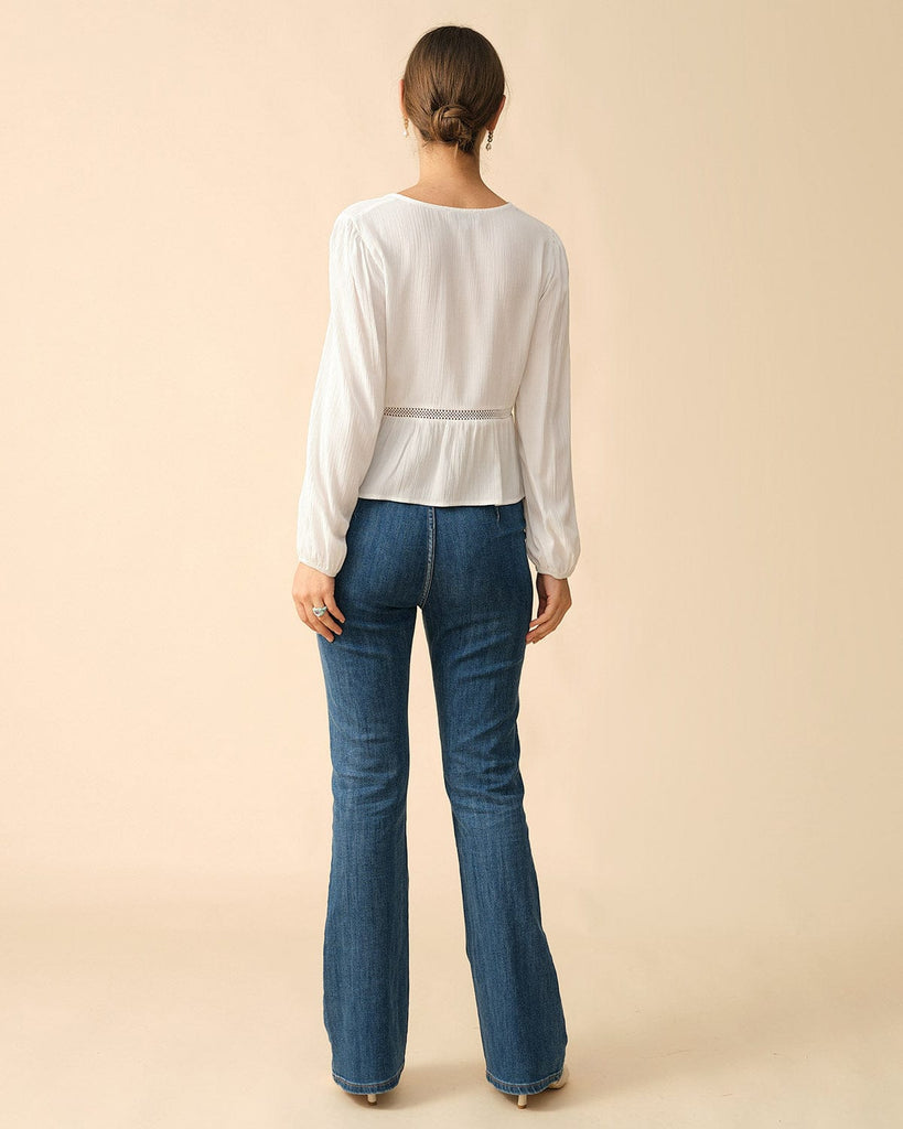 The Spliced Tie Front Cutout Blouse - RIHOAS