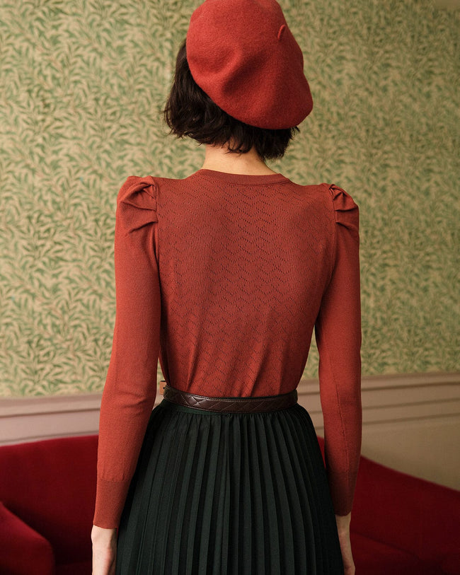 The Puff Sleeve Pointelle Knit Top - Women's Long Sleeve Solid