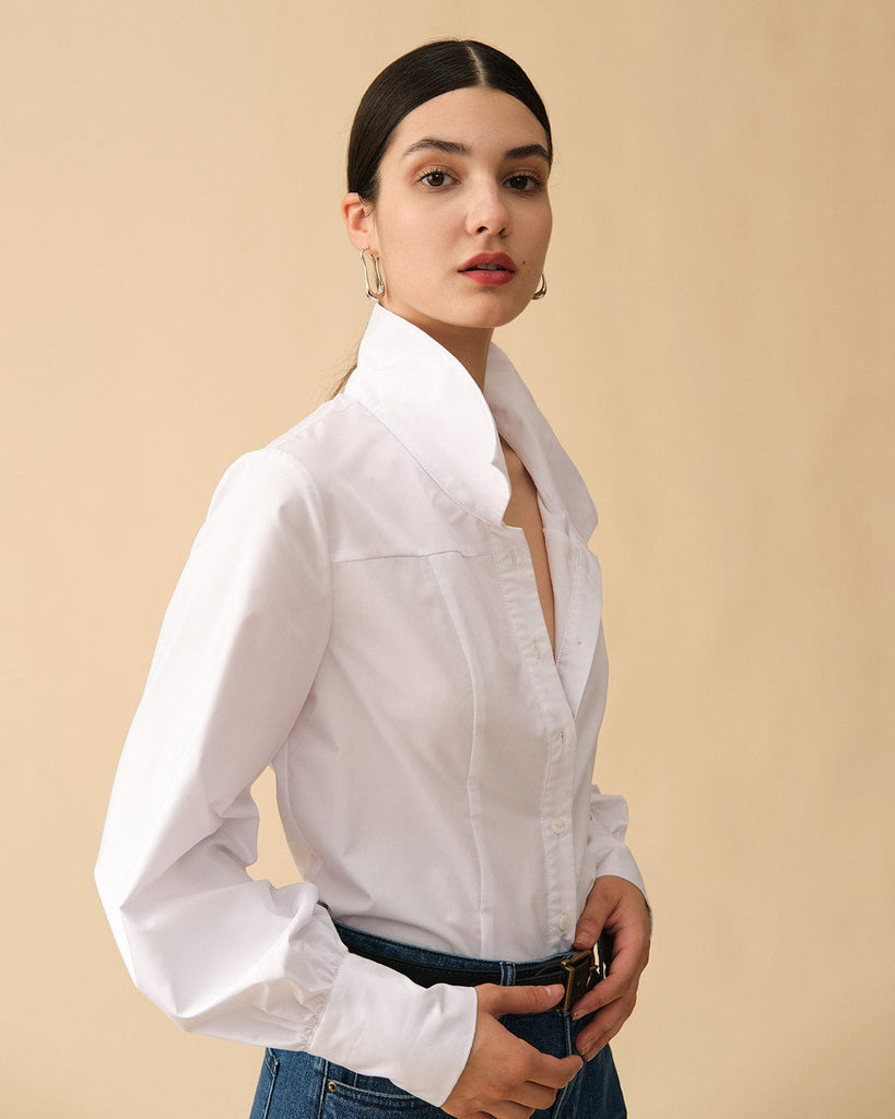 The Solid Lantern Sleeve Collared Shirt - RIHOAS