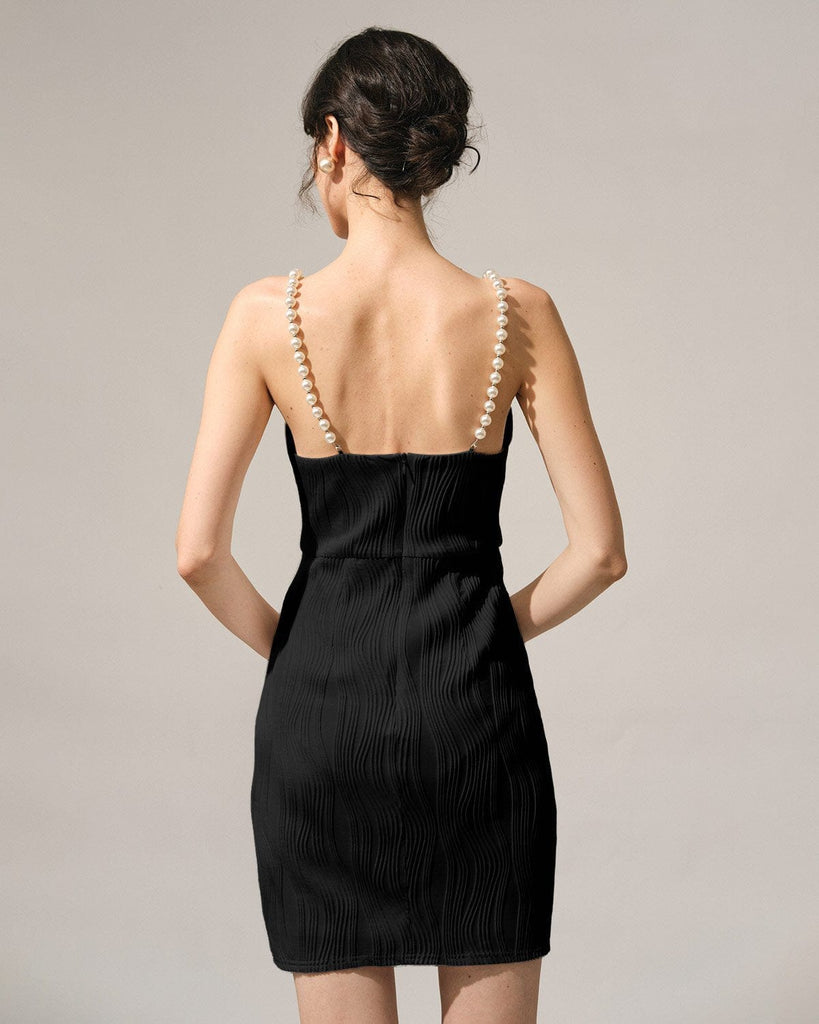 The Water Ripple Pearls Cami Dress Black Dresses - RIHOAS