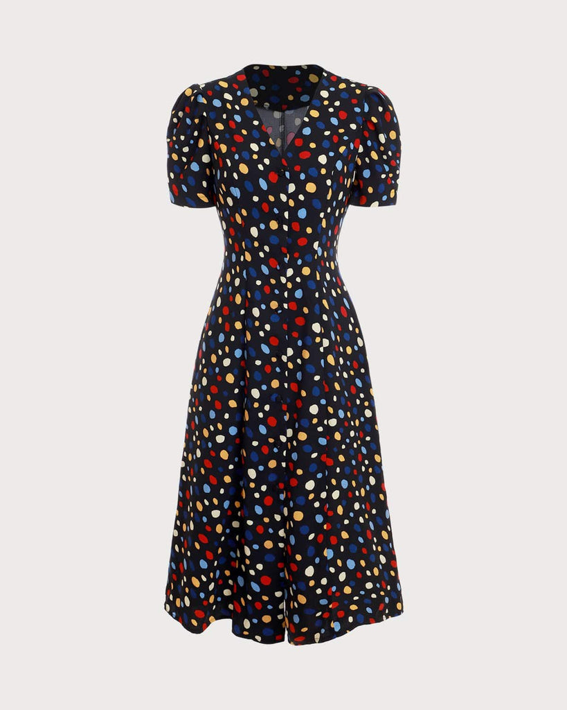 The Polka Dot Button-Up Midi Dress - RIHOAS