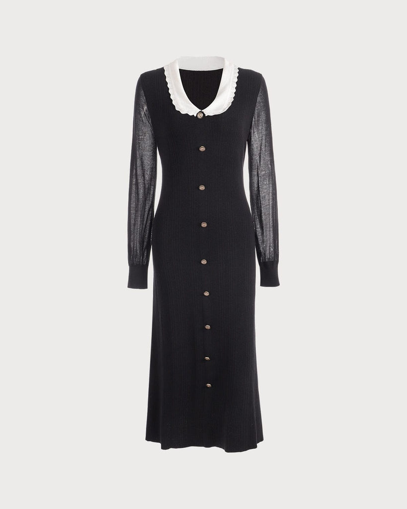 The Color Block Long Sleeve Knit Midi Dress - Rihoas