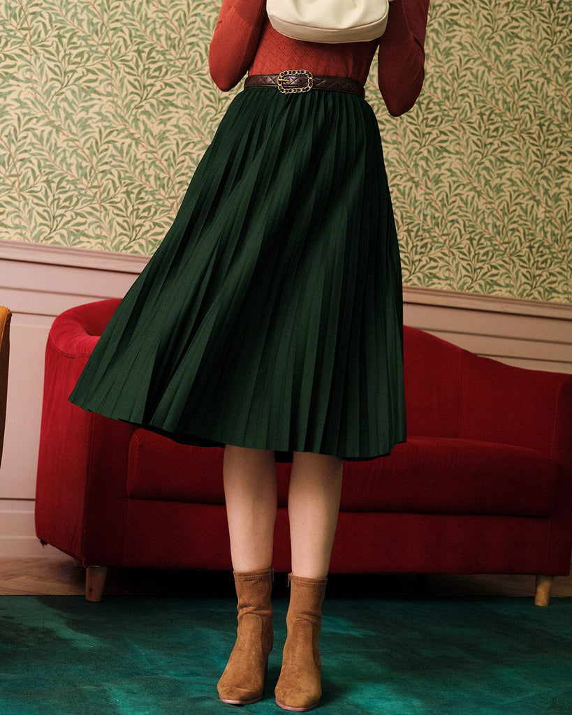 The Solid Elastic Waist Pleated Skirt - RIHOAS